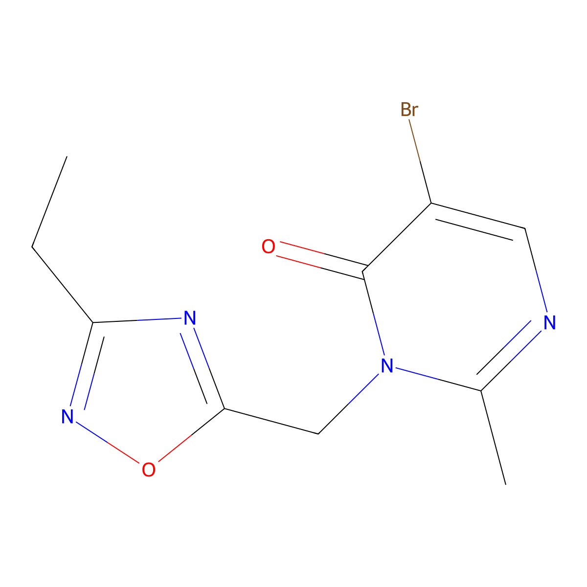 5-Bromo-3-[(3-ethyl-1,2,4-oxadiazol-5-yl)methyl]-2-methyl-3,4-dihydropyrimidin-4-one molecular structure, CAS 1537304-89-4