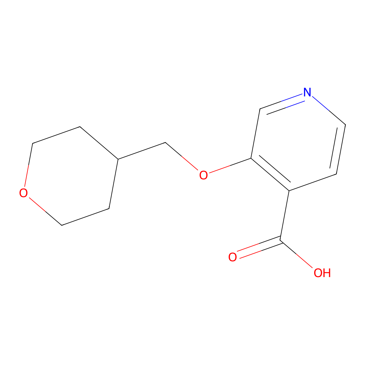 3-[(Tetrahydro-2H-pyran-4-yl)methoxy]isonicotinic acid molecular structure, CAS 1537322-55-6