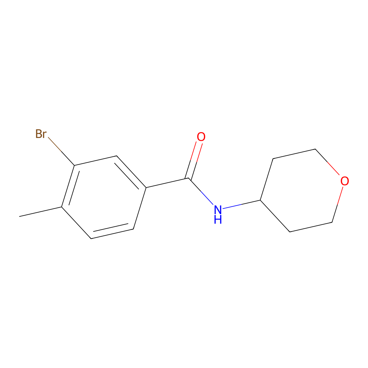 3-Bromo-4-methyl-N-(oxan-4-yl)benzamide molecular structure, CAS 1537450-73-9