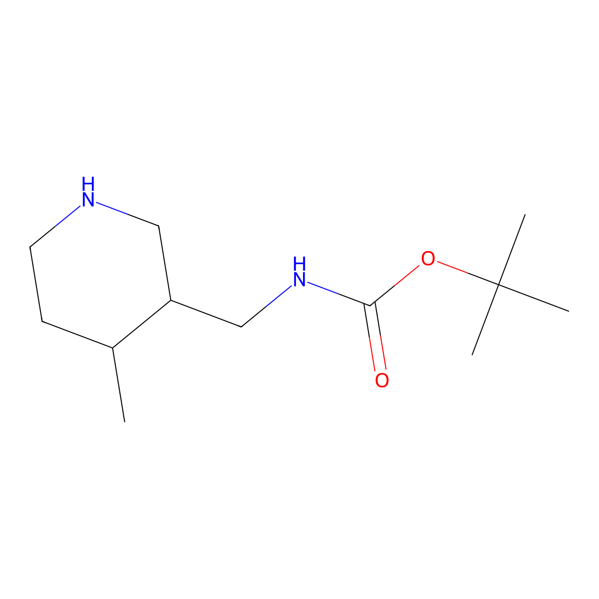 tert-butyl N-((4-methylpiperidin-3-yl)methyl)carbamate molecular structure, CAS 1537578-42-9