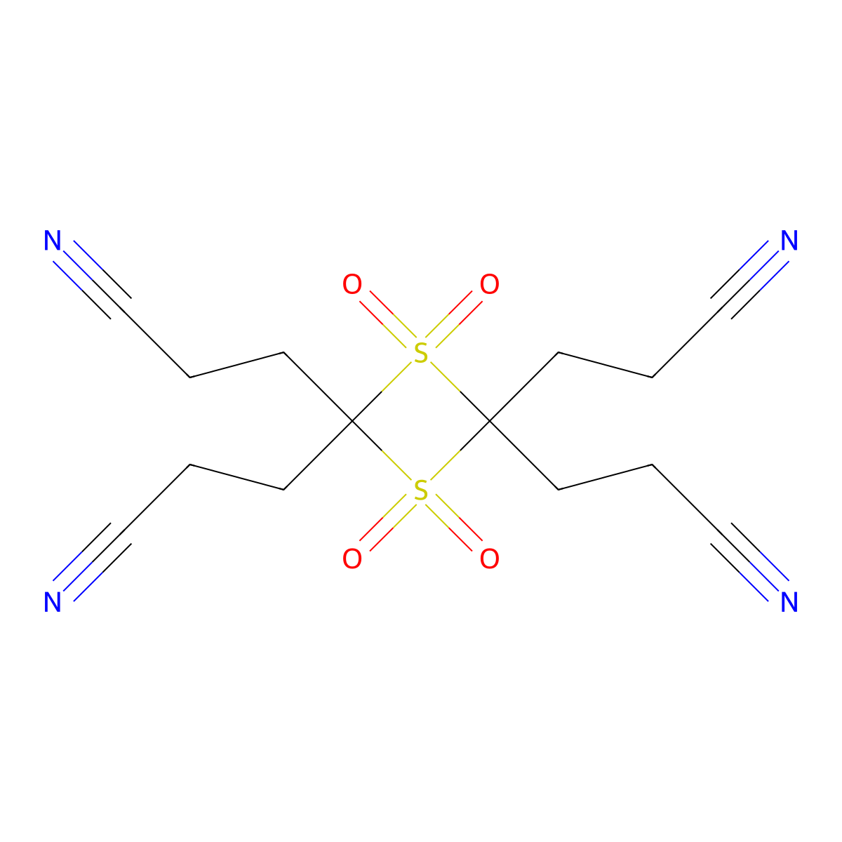 1,3-Dithietane-2,2,4,4-tetrapropanenitrile, 1,1,3,3-tetraoxide molecular structure, CAS 153758-58-8