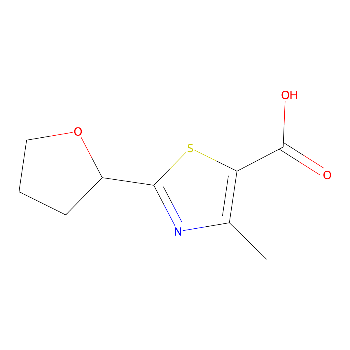 4-Methyl-2-(oxolan-2-yl)-1,3-thiazole-5-carboxylic acid molecular structure, CAS 1537583-22-4