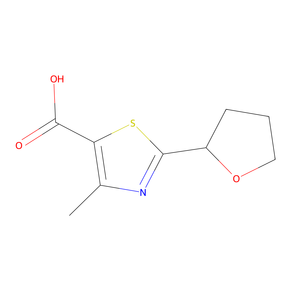 4-Methyl-2-(oxolan-2-yl)-1,3-thiazole-5-carboxylic acid molecular structure, CAS 1537583-22-4
