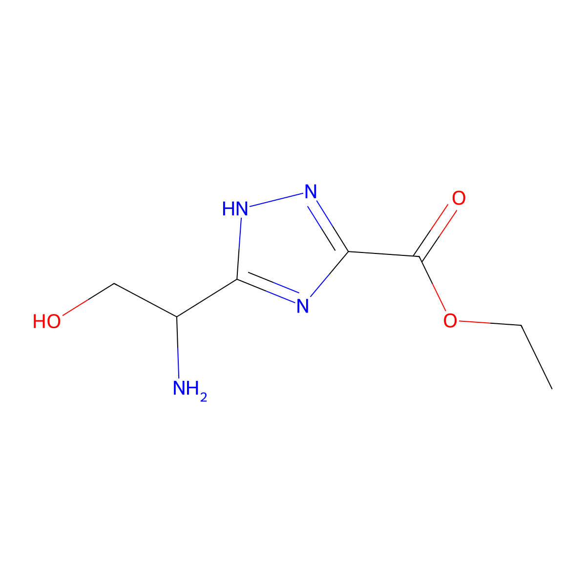 Ethyl 3-(1-amino-2-hydroxyethyl)-1H-1,2,4-triazole-5-carboxylate molecular structure, CAS 1537639-78-3