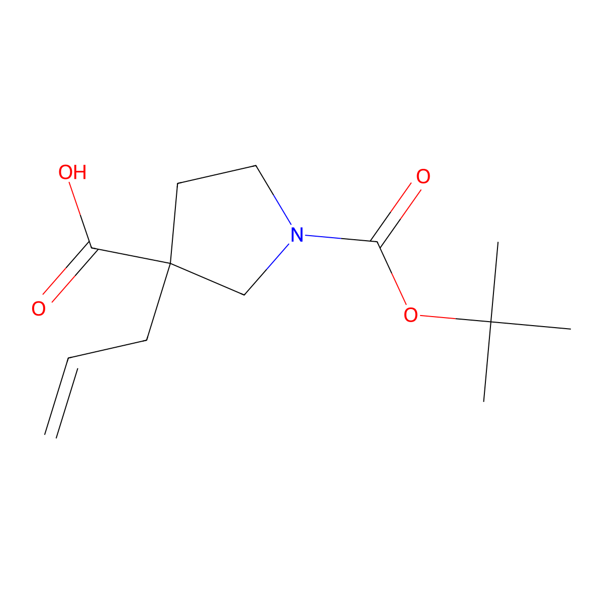 1-((Tert-butoxy)carbonyl)-3-(prop-2-en-1-yl)pyrrolidine-3-carboxylic acid molecular structure, CAS 1537654-52-6
