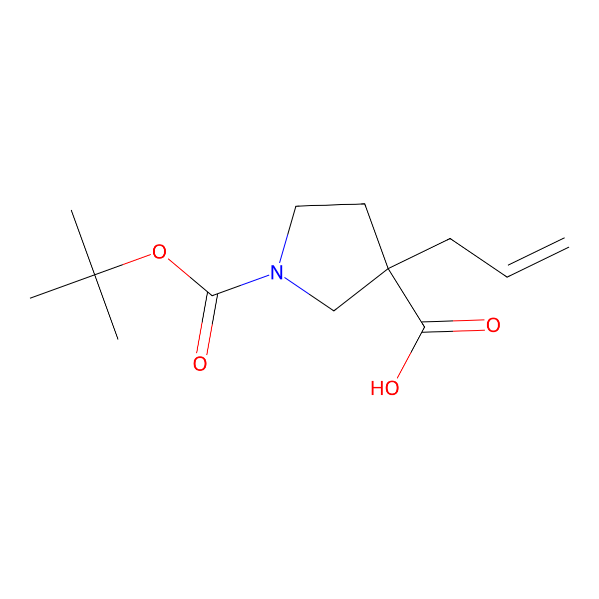 1-((Tert-butoxy)carbonyl)-3-(prop-2-en-1-yl)pyrrolidine-3-carboxylic acid molecular structure, CAS 1537654-52-6