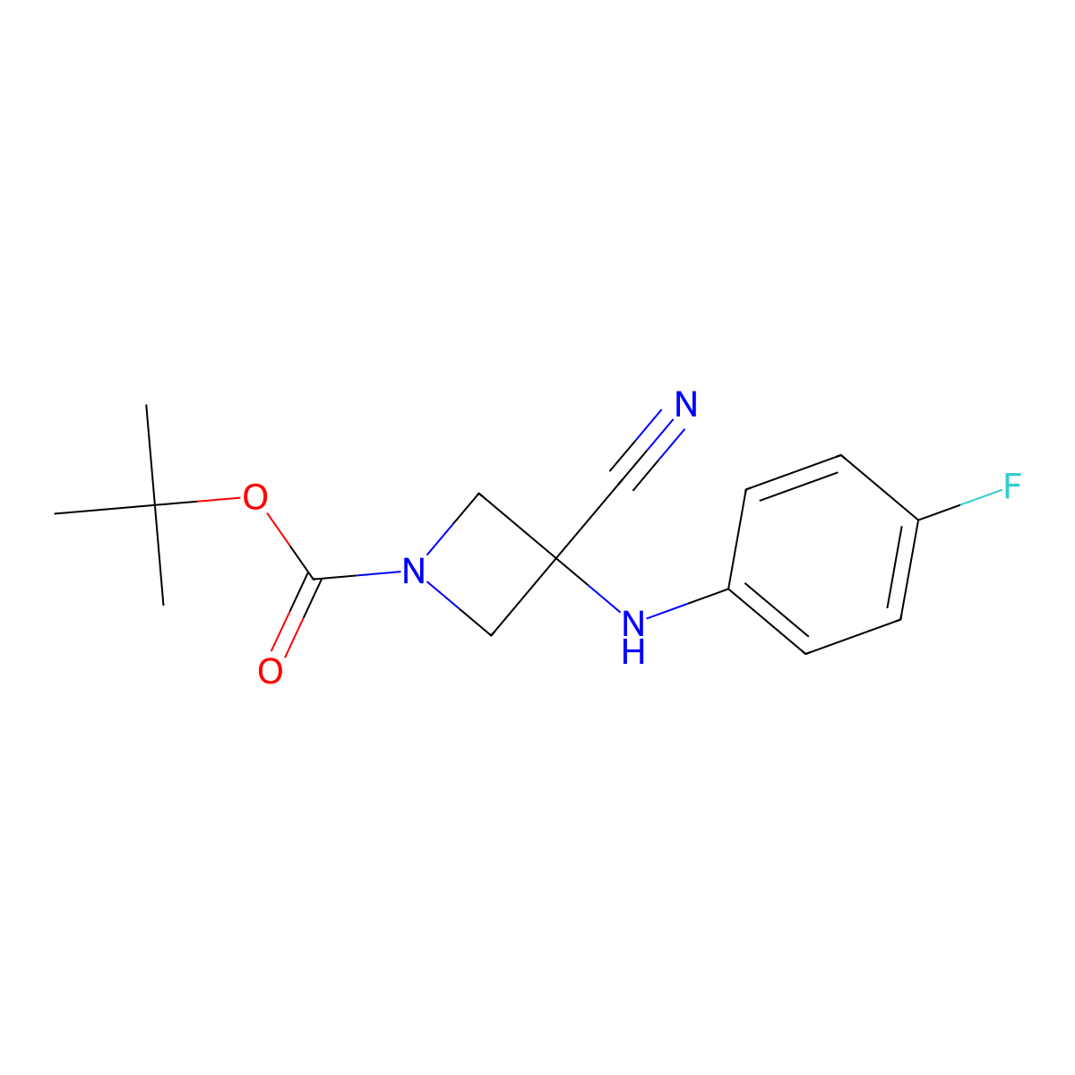 tert-Butyl 3-cyano-3-((4-fluorophenyl)amino)azetidine-1-carboxylate molecular structure, CAS 1537699-08-3