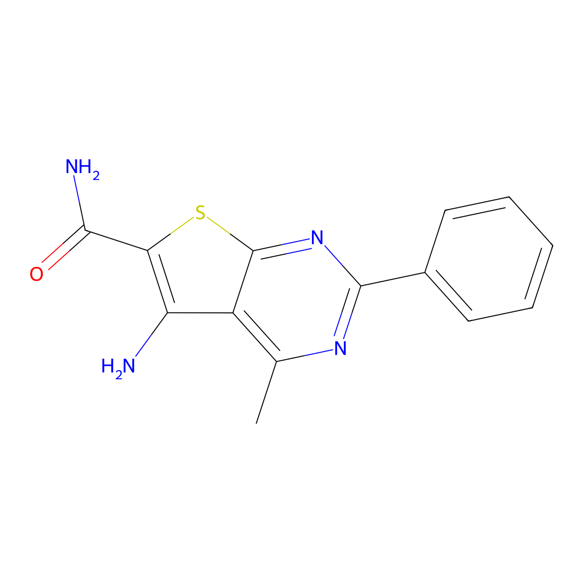 5-Amino-4-methyl-2-phenylthieno[2,3-d]pyrimidine-6-carboxamide molecular structure, CAS 153776-13-7