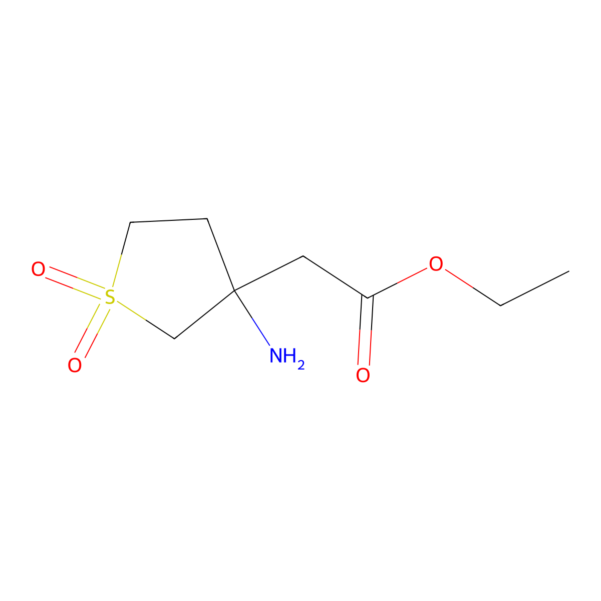 Ethyl 2-(3-amino-1,1-dioxidotetrahydrothiophen-3-yl)acetate molecular structure, CAS 1537771-25-7