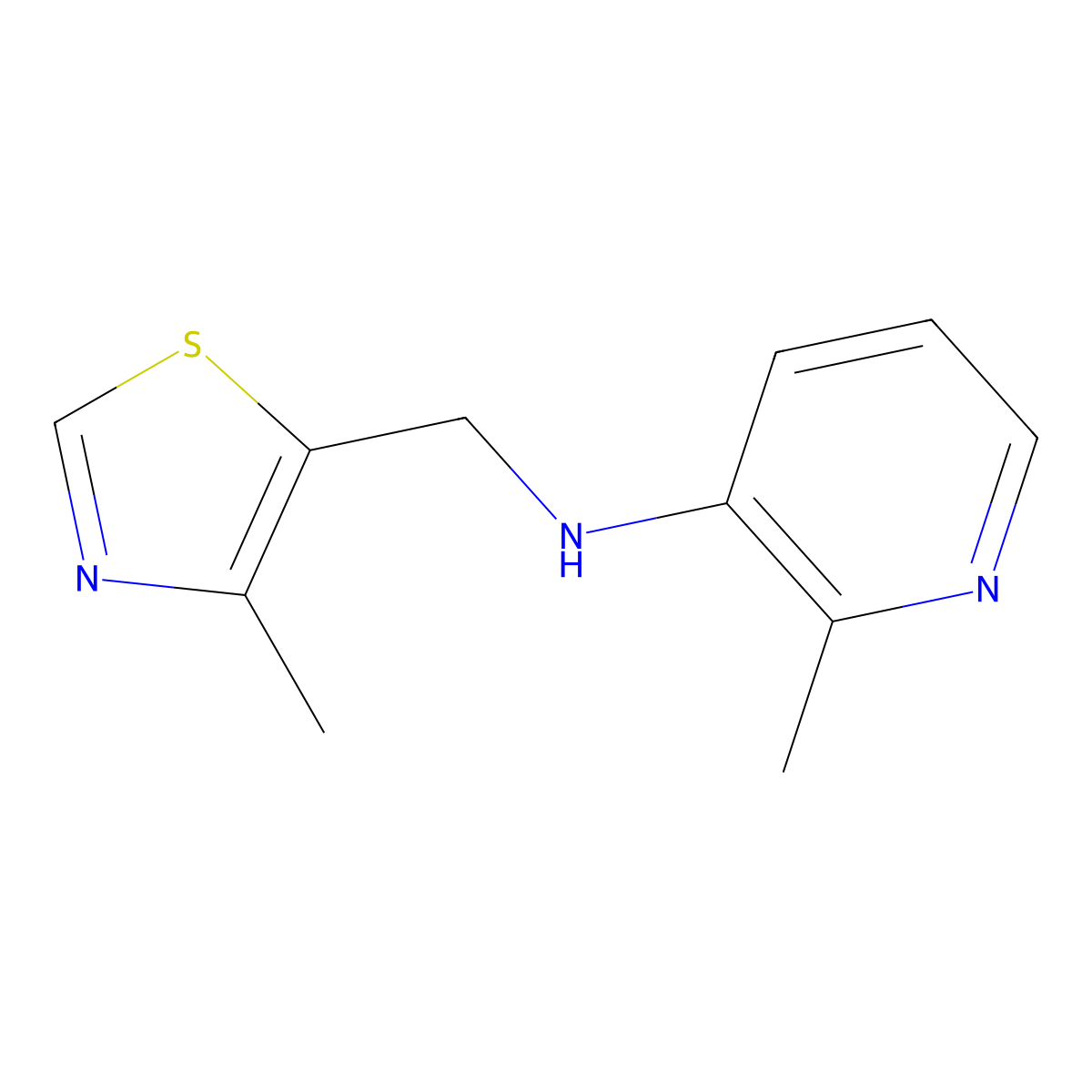 2-Methyl-N-[(4-methyl-1,3-thiazol-5-yl)methyl]pyridin-3-amine molecular structure, CAS 1537815-80-7