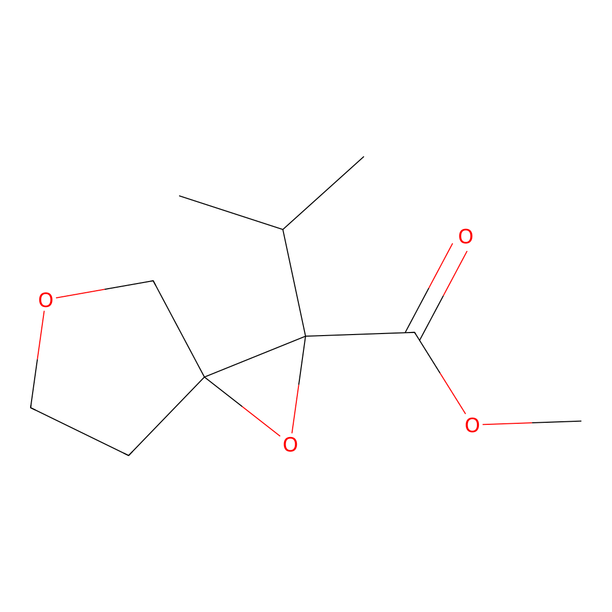 Methyl 2-(propan-2-yl)-1,5-dioxaspiro[2.4]heptane-2-carboxylate molecular structure, CAS 1537833-57-0