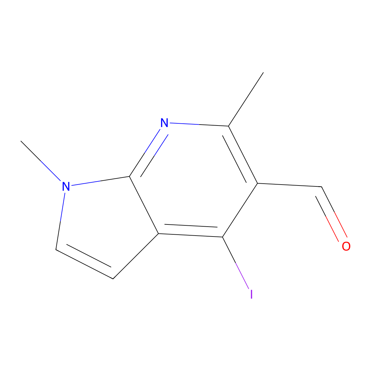 4-iodo-1,6-dimethyl-1H-pyrrolo[2,3-b]pyridine-5-carbaldehyde molecular structure, CAS 1537883-70-7