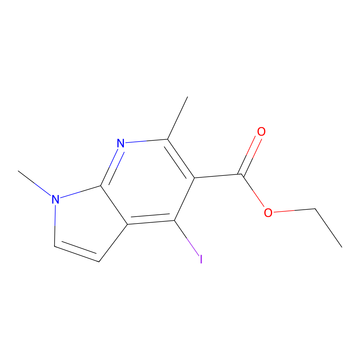 ethyl 4-iodo-1,6-dimethyl-1H-pyrrolo[2,3-b]pyridine-5-carboxylate molecular structure, CAS 1537883-72-9