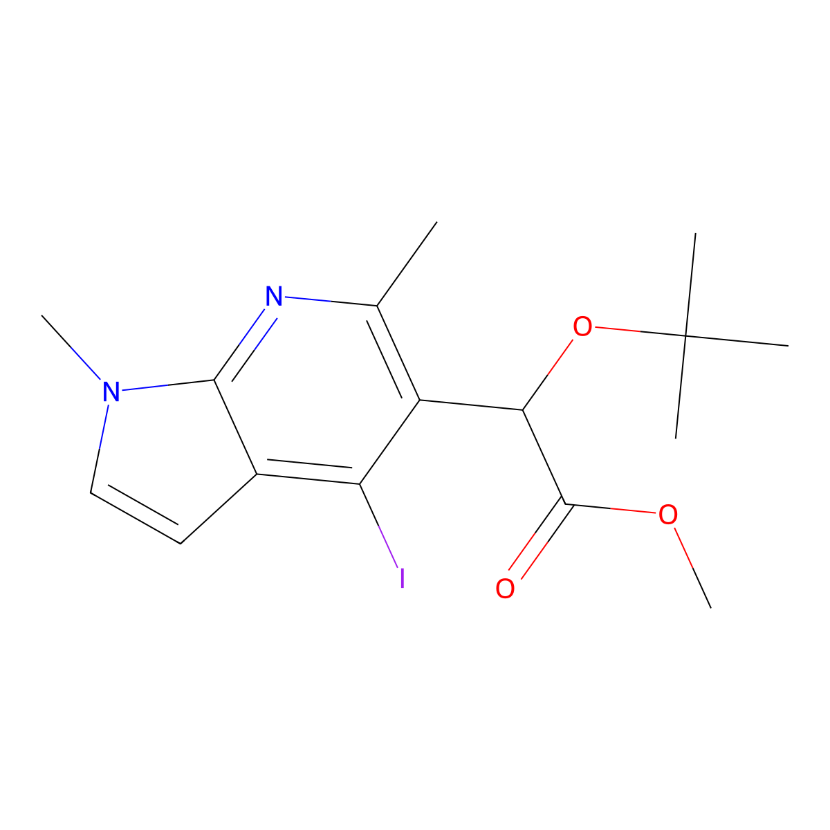 methyl (2S)-2-(tert-butoxy)-2-{4-iodo-1,6-dimethyl-1H-pyrrolo[2,3-b]pyridin-5-yl}acetate molecular structure, CAS 1537883-82-1