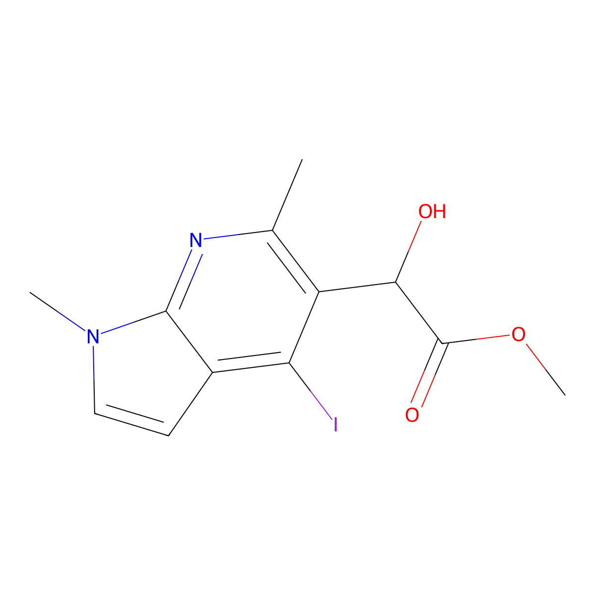 Methyl (S)-2-hydroxy-2-(4-iodo-1,6-dimethyl-1H-pyrrolo[2,3-b]pyridin-5-yl)acetate molecular structure, CAS 1537883-84-3