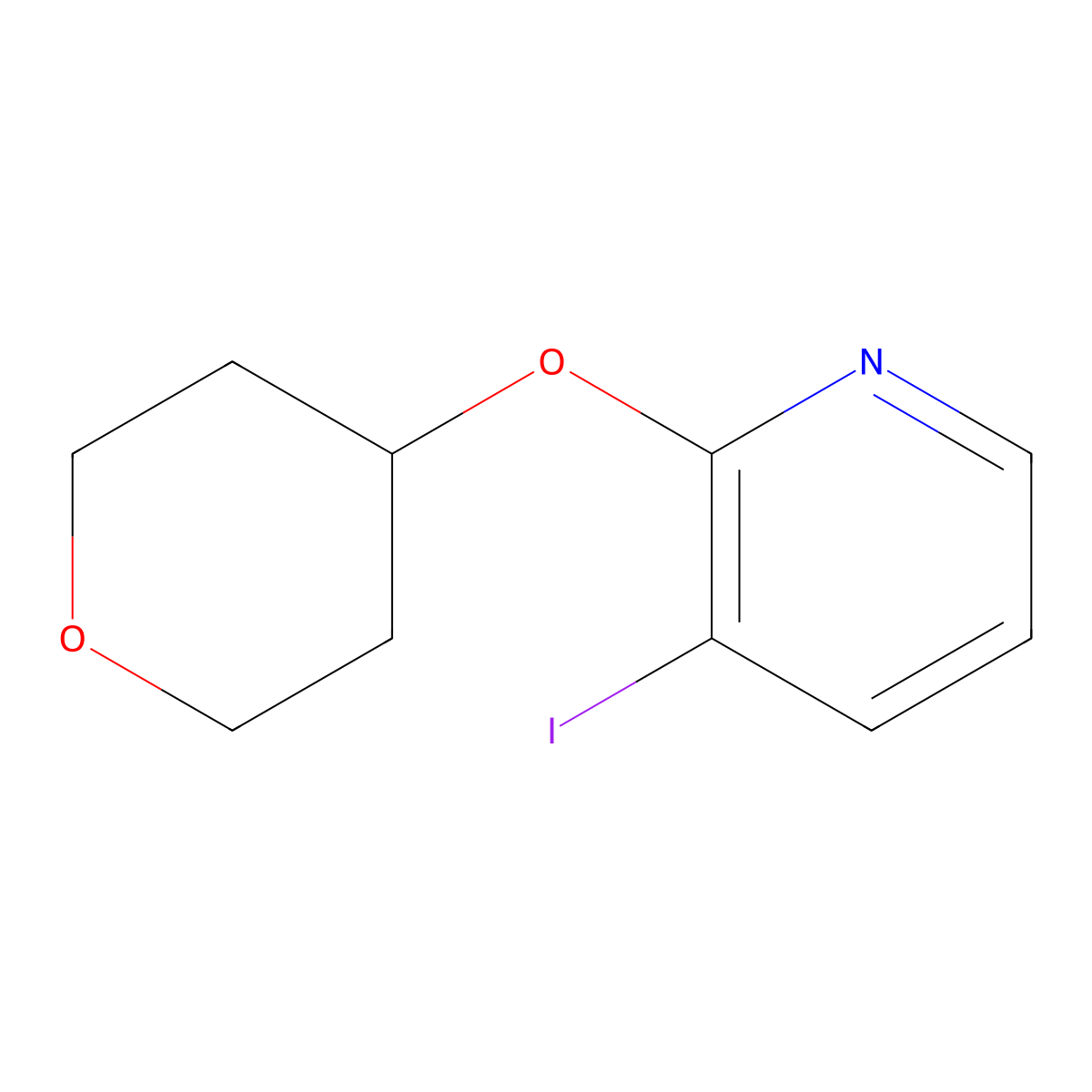 3-Iodo-2-(tetrahydro-pyran-4-yloxy)-pyridine molecular structure, CAS 1537884-62-0