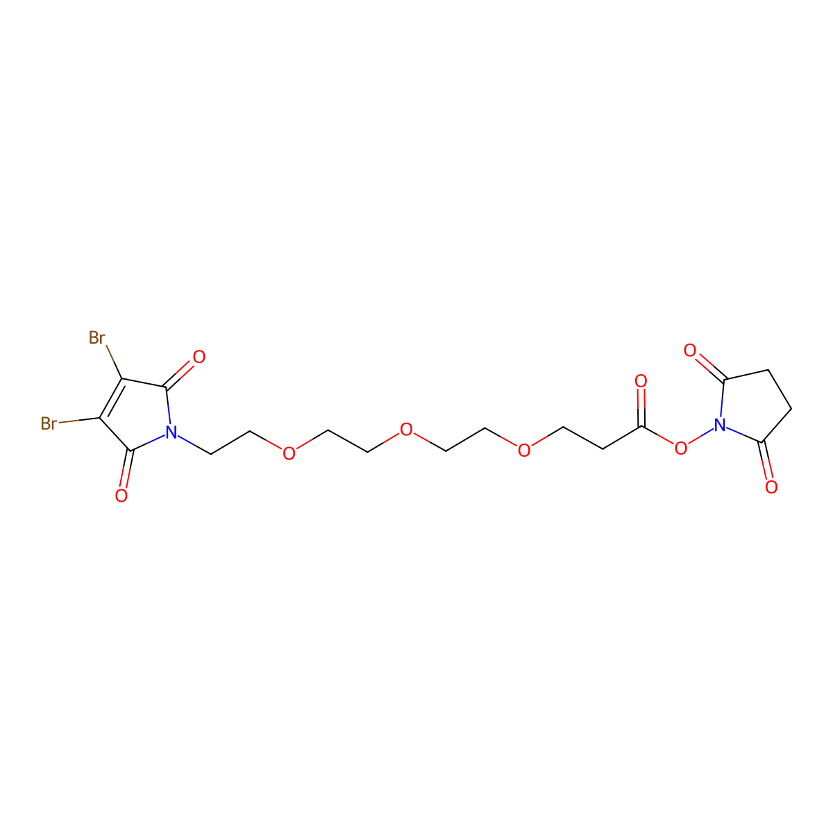 2,5-Dioxopyrrolidin-1-yl 3-(2-(2-(2-(3,4-dibromo-2,5-dioxo-2,5-dihydro-1H-pyrrol-1-yl)ethoxy)ethoxy)ethoxy)propanoate molecular structure, CAS 1537891-68-1