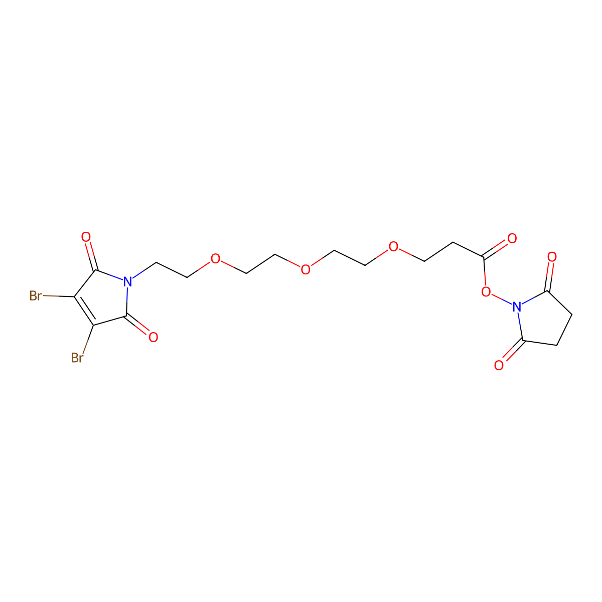 2,5-Dioxopyrrolidin-1-yl 3-(2-(2-(2-(3,4-dibromo-2,5-dioxo-2,5-dihydro-1H-pyrrol-1-yl)ethoxy)ethoxy)ethoxy)propanoate molecular structure, CAS 1537891-68-1