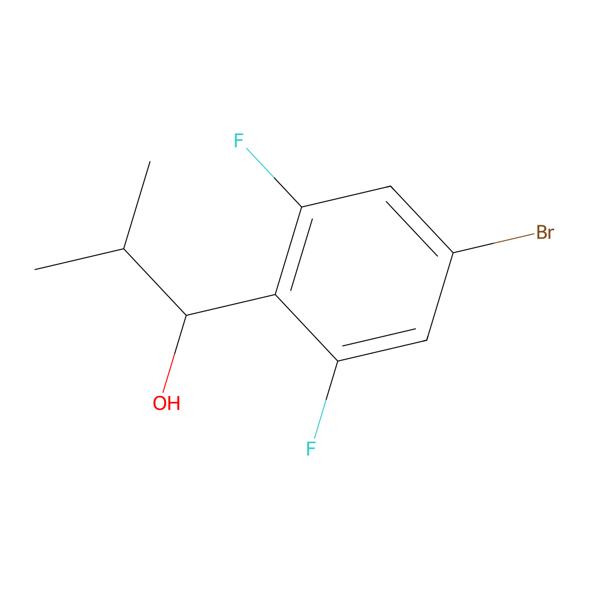 1-(4-Bromo-2,6-difluorophenyl)-2-methylpropan-1-ol molecular structure, CAS 1537970-07-2