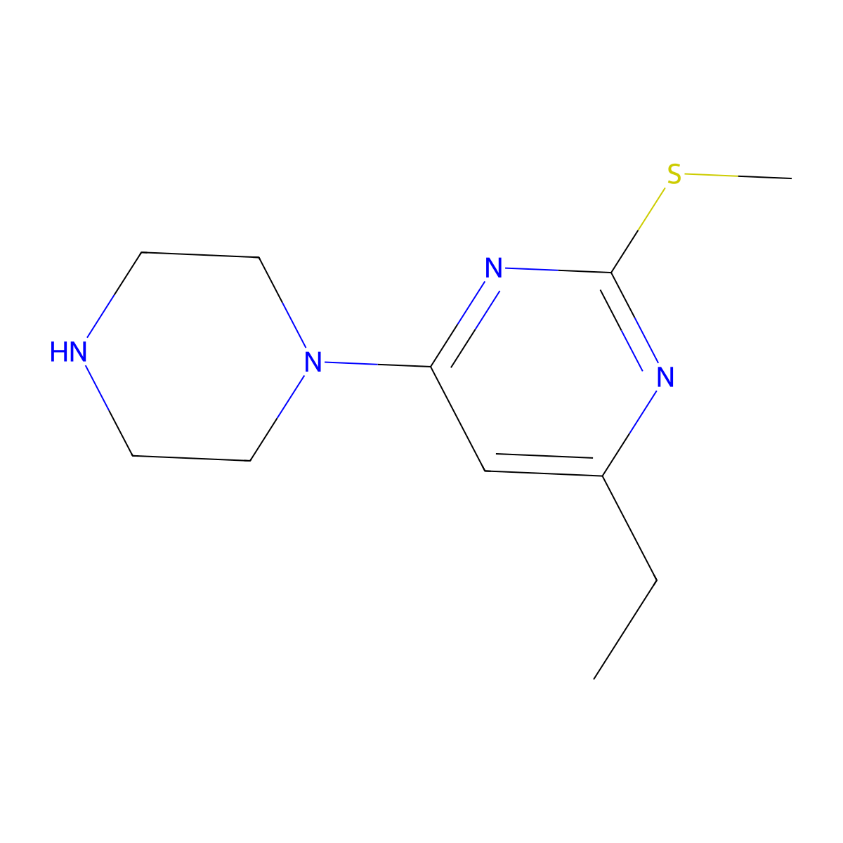 4-Ethyl-2-(methylsulfanyl)-6-(piperazin-1-yl)pyrimidine molecular structure, CAS 1537972-41-0