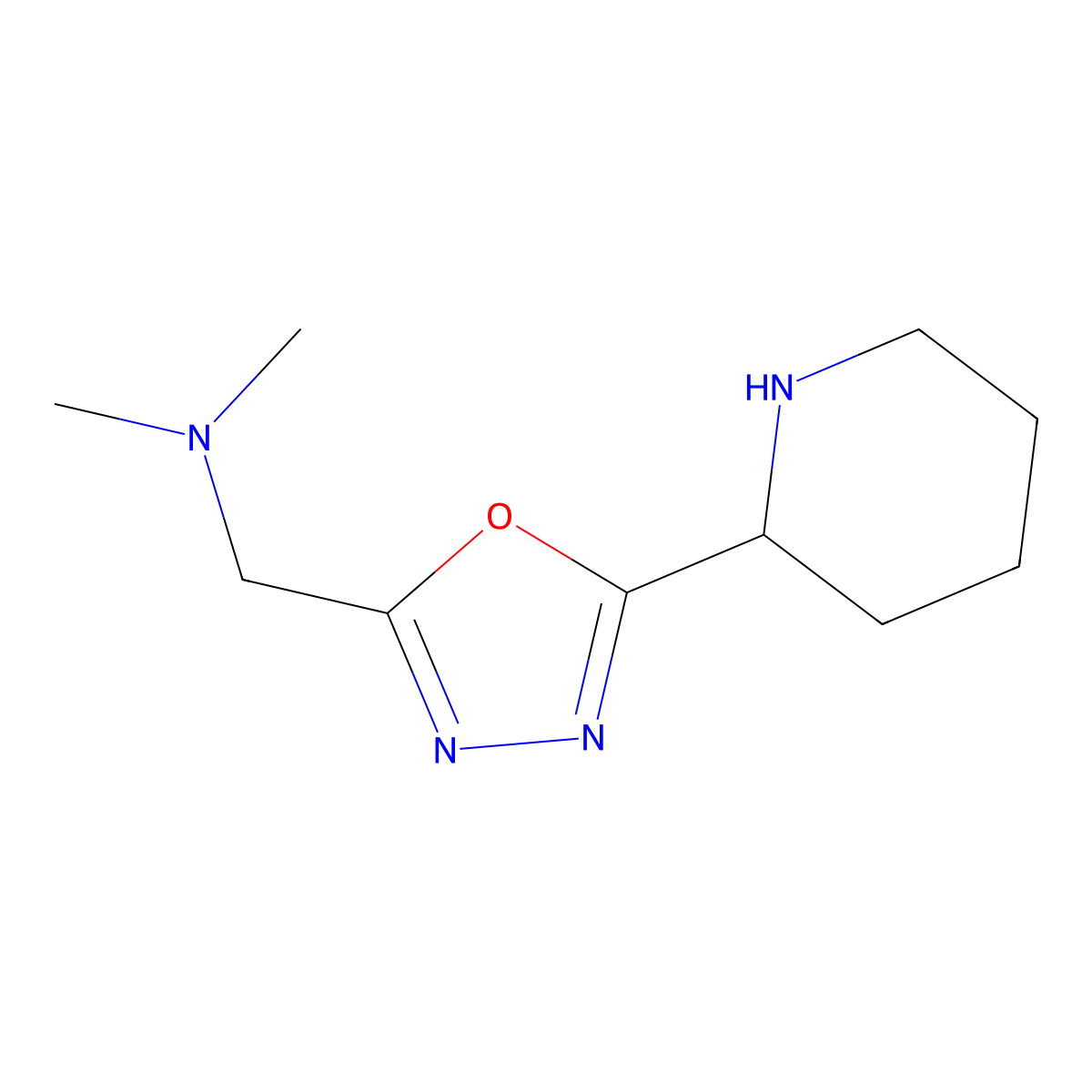 Dimethyl({[5-(piperidin-2-yl)-1,3,4-oxadiazol-2-yl]methyl})amine molecular structure, CAS 1538022-95-5