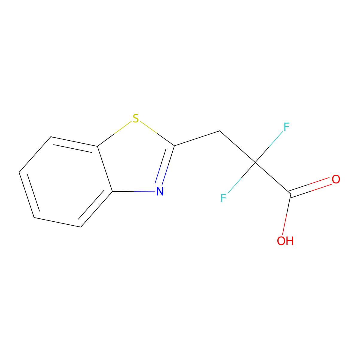3-(1,3-Benzothiazol-2-yl)-2,2-difluoropropanoic acid molecular structure, CAS 1538125-63-1