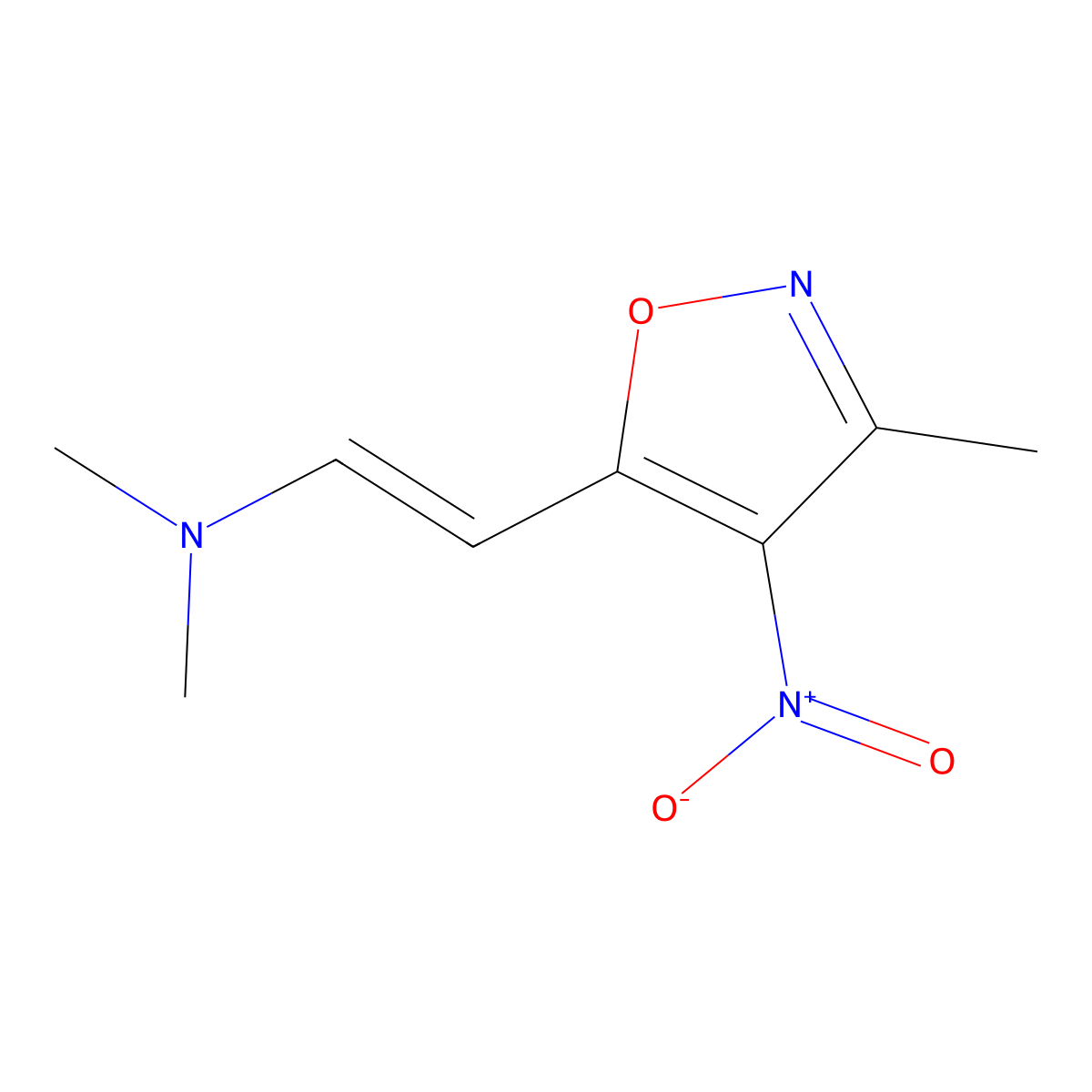 dimethyl[(E)-2-(3-methyl-4-nitro-1,2-oxazol-5-yl)ethenyl]amine molecular structure, CAS 153813-67-3