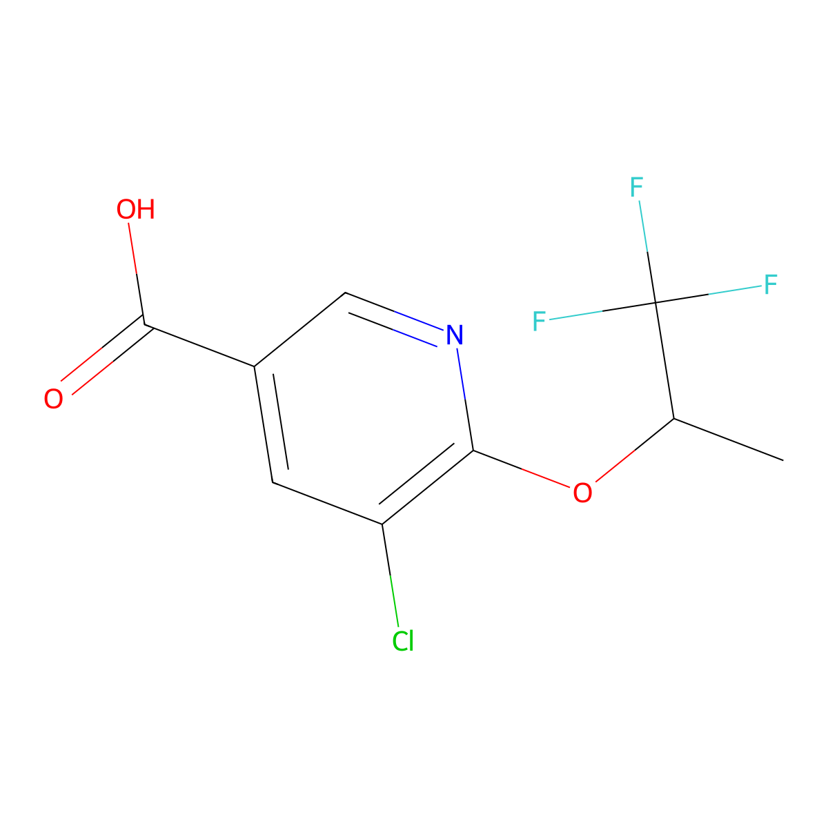 5-Chloro-6-[(1,1,1-trifluoropropan-2-yl)oxy]pyridine-3-carboxylic acid molecular structure, CAS 1538137-66-4