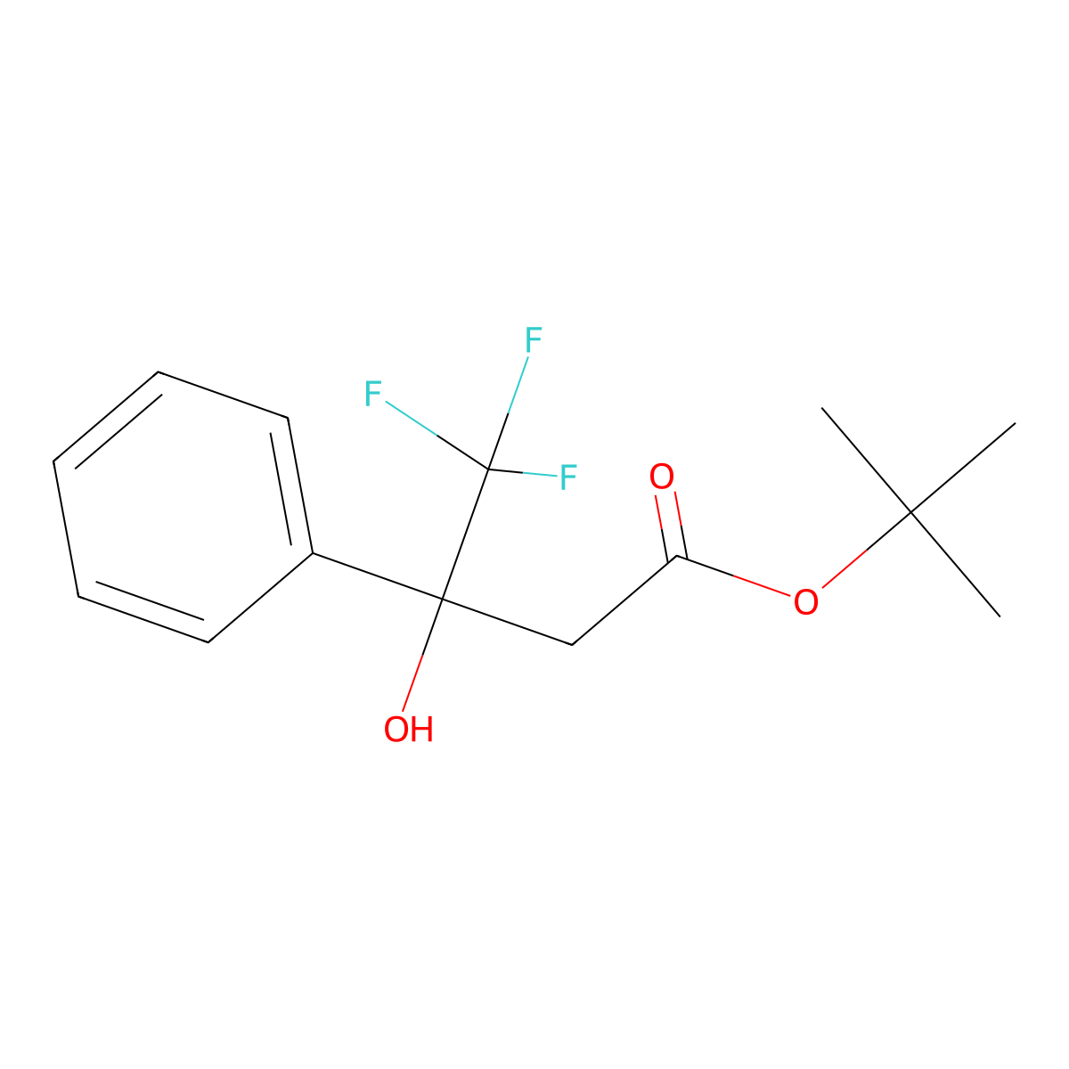 Tert-butyl 4,4,4-trifluoro-3-hydroxy-3-phenylbutanoate molecular structure, CAS 153816-91-2