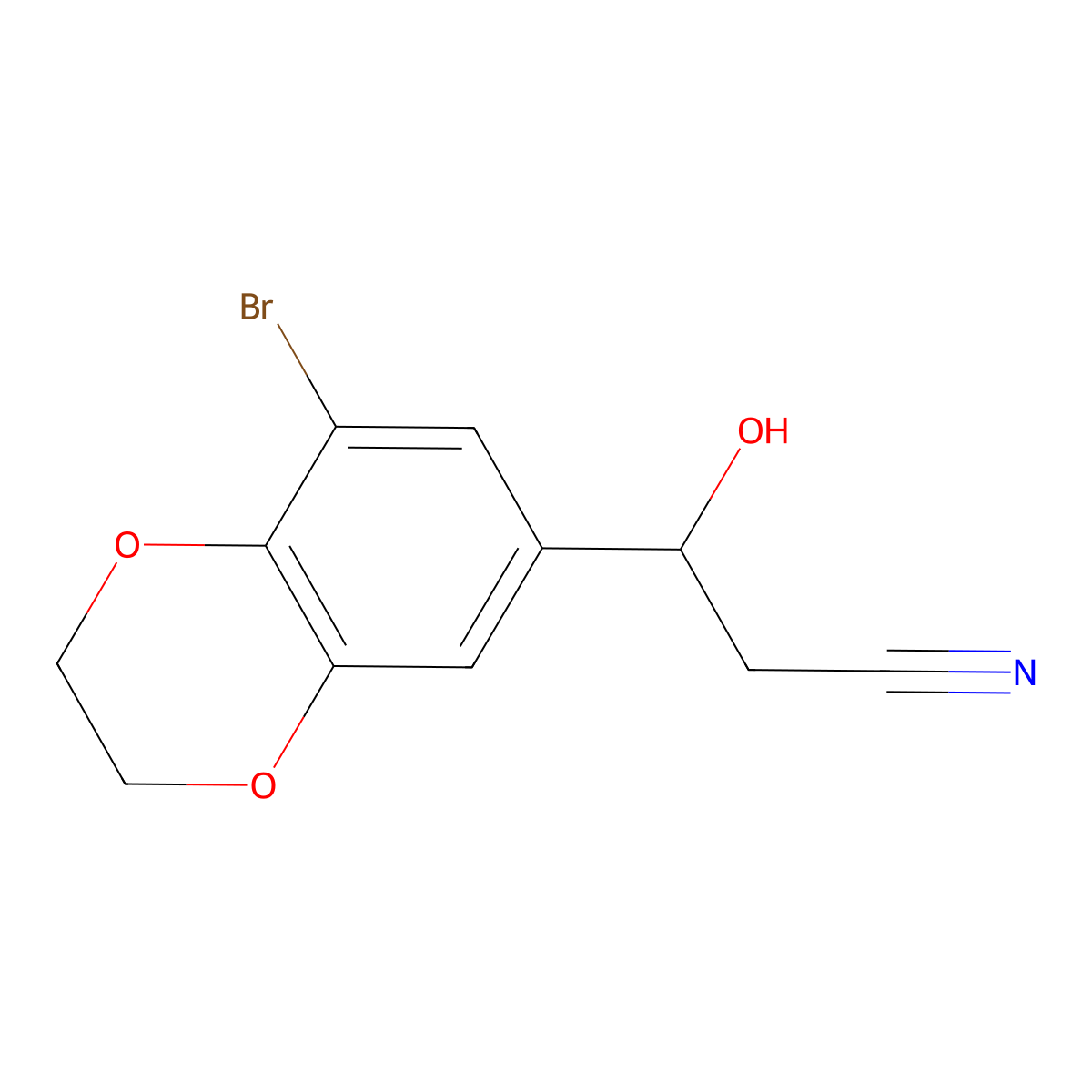 3-(8-Bromo-2,3-dihydro-1,4-benzodioxin-6-yl)-3-hydroxypropanenitrile molecular structure, CAS 1538190-06-5