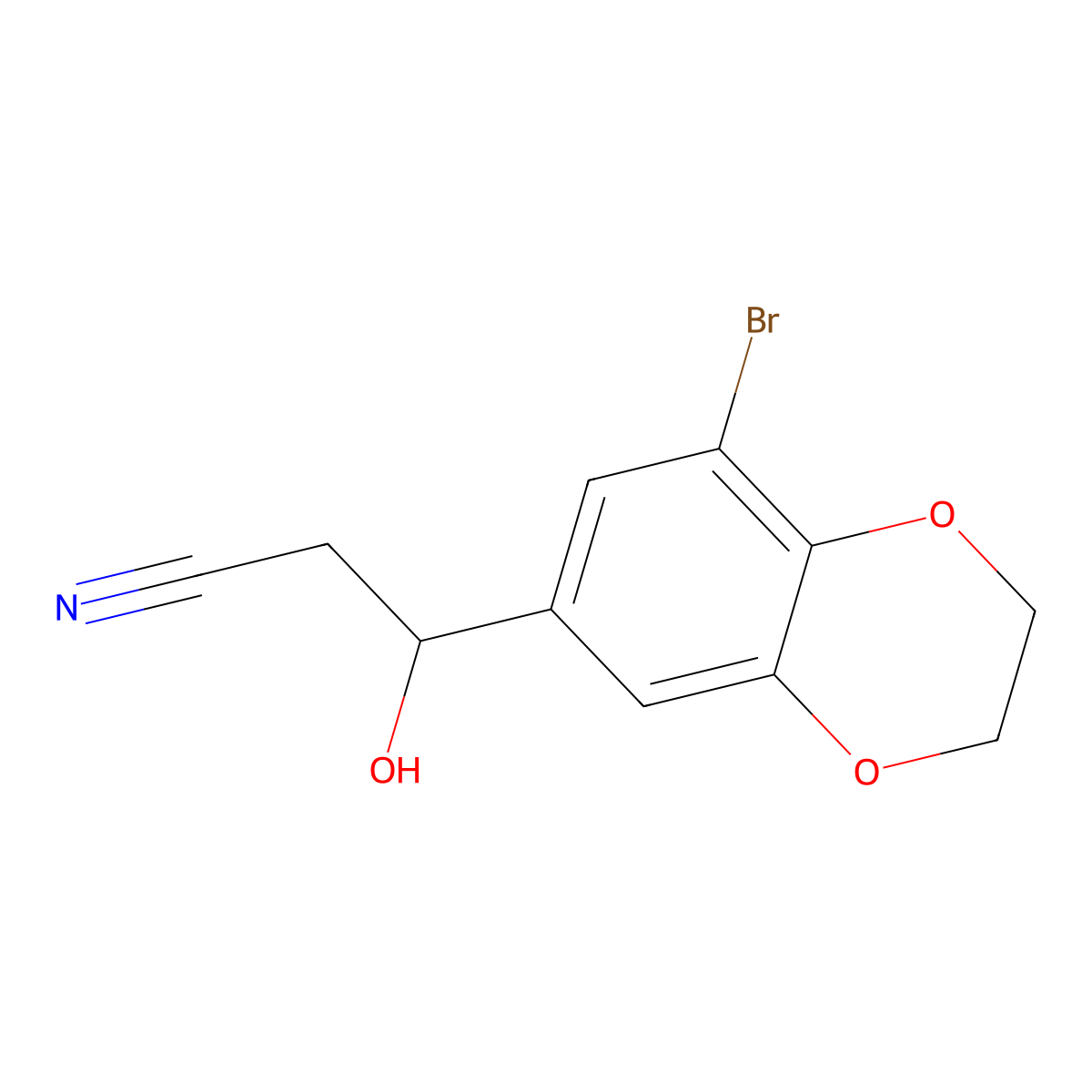 3-(8-Bromo-2,3-dihydro-1,4-benzodioxin-6-yl)-3-hydroxypropanenitrile molecular structure, CAS 1538190-06-5