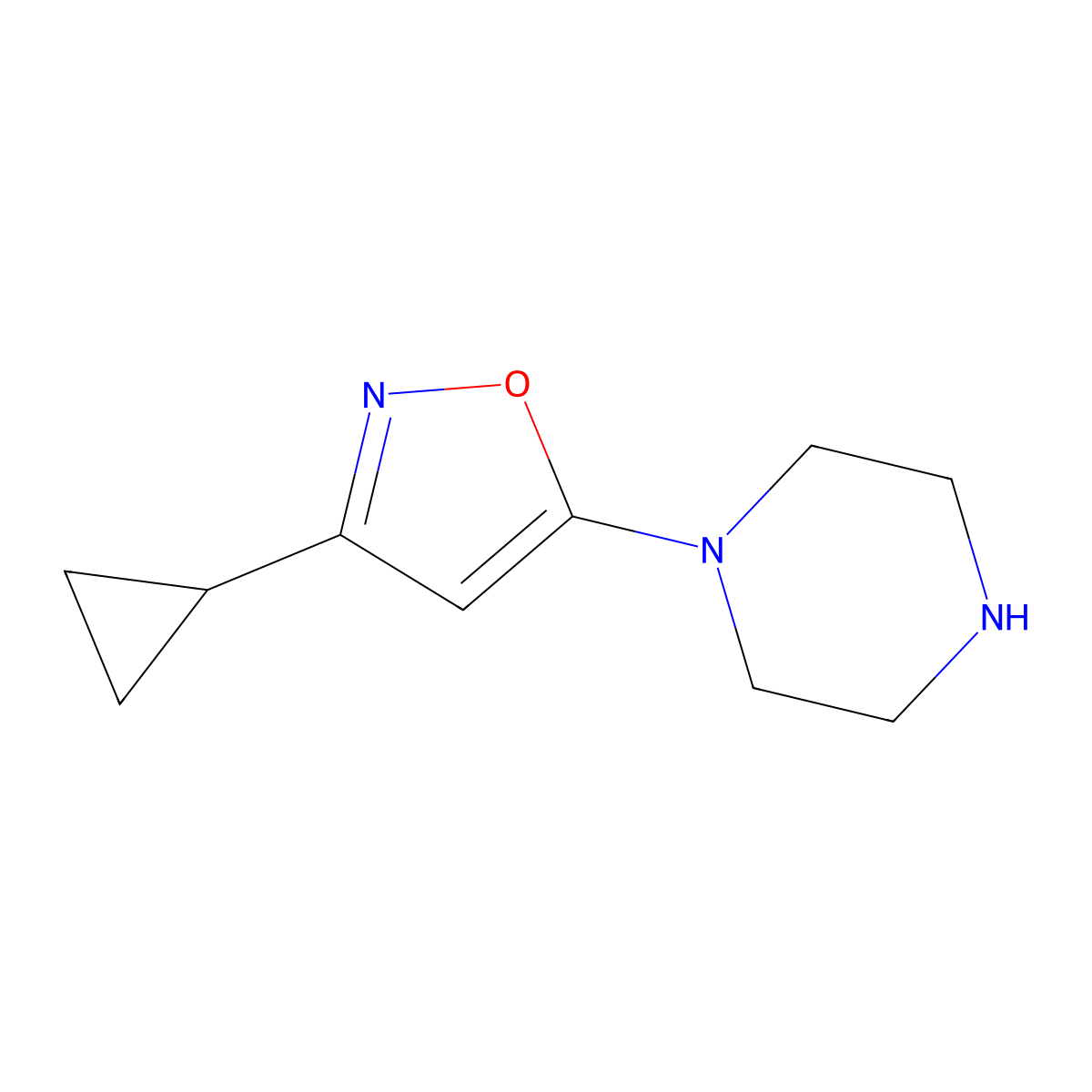 1-(3-Cyclopropyl-1,2-oxazol-5-yl)piperazine molecular structure, CAS 1538255-27-4