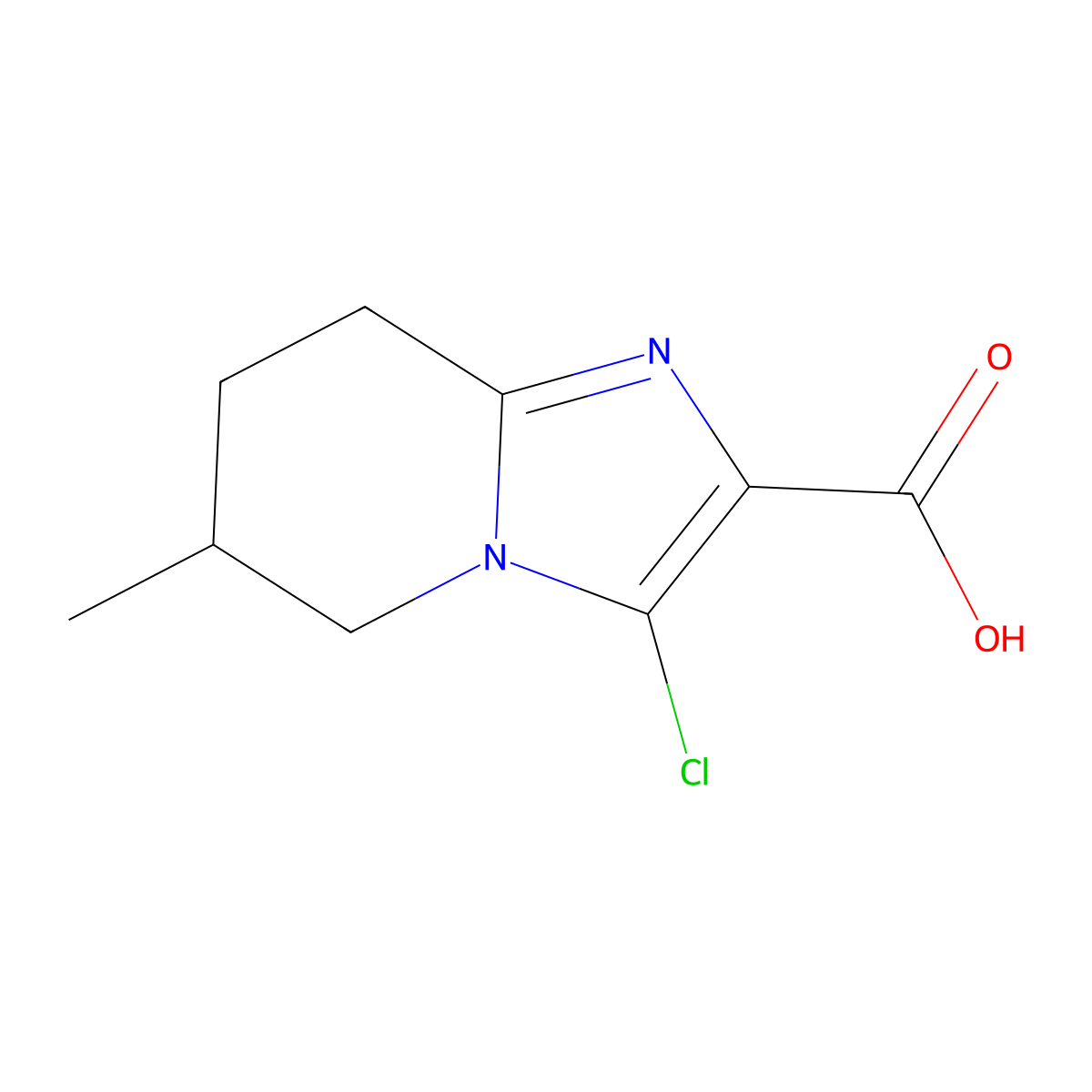 3-chloro-6-methyl-5H,6H,7H,8H-imidazo[1,2-a]pyridine-2-carboxylic acid molecular structure, CAS 1538268-04-0