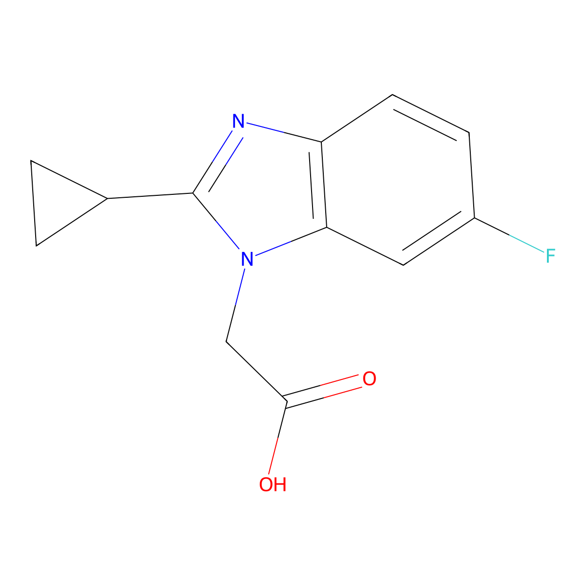 2-(2-Cyclopropyl-6-fluoro-1H-1,3-benzodiazol-1-yl)acetic acid molecular structure, CAS 1538291-55-2