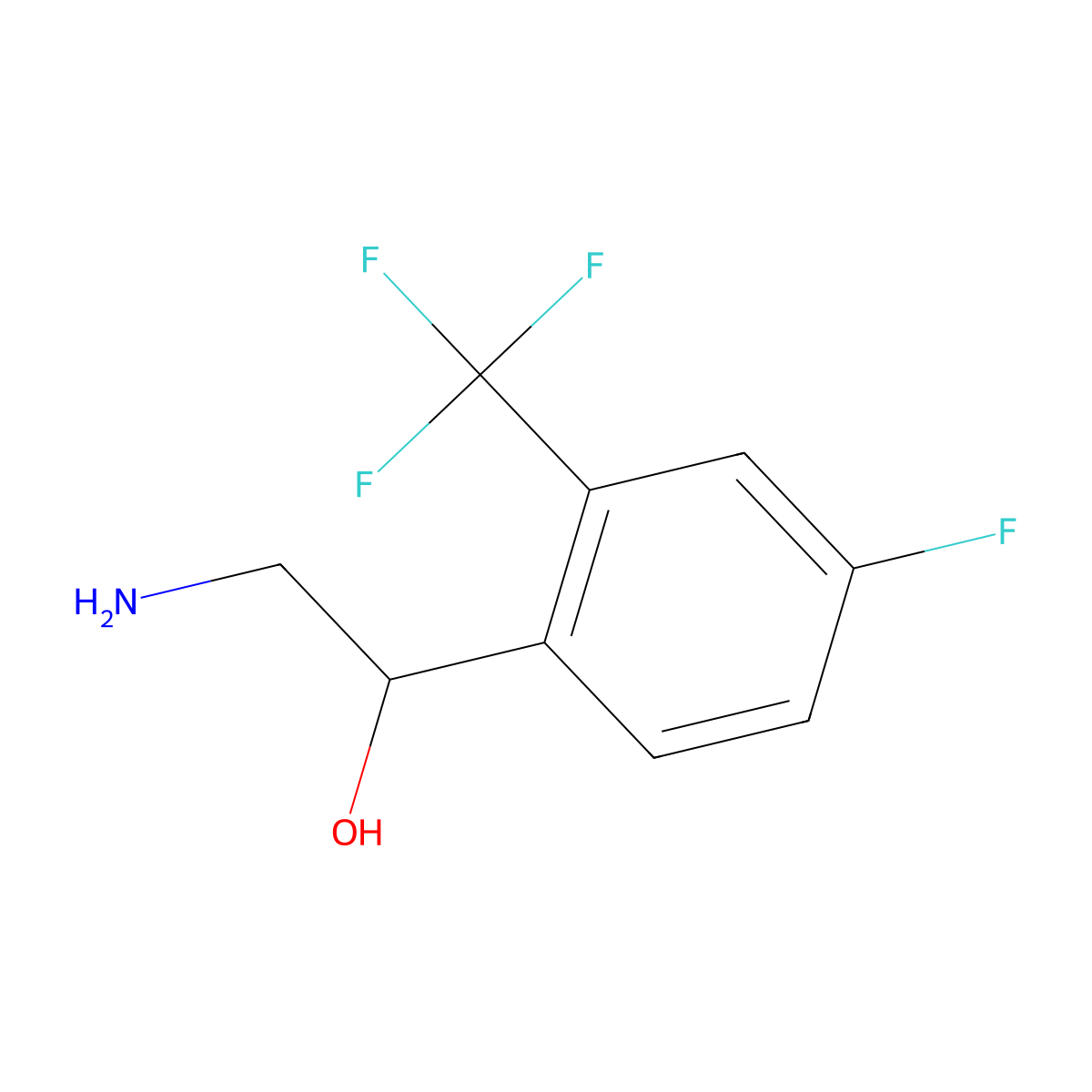 Benzenemethanol, alpha-(aminomethyl)-4-fluoro-2-(trifluoromethyl)- molecular structure, CAS 1538362-49-0
