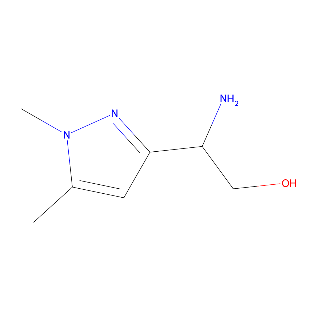 2-amino-2-(1,5-dimethyl-1H-pyrazol-3-yl)ethan-1-ol molecular structure, CAS 1538396-02-9