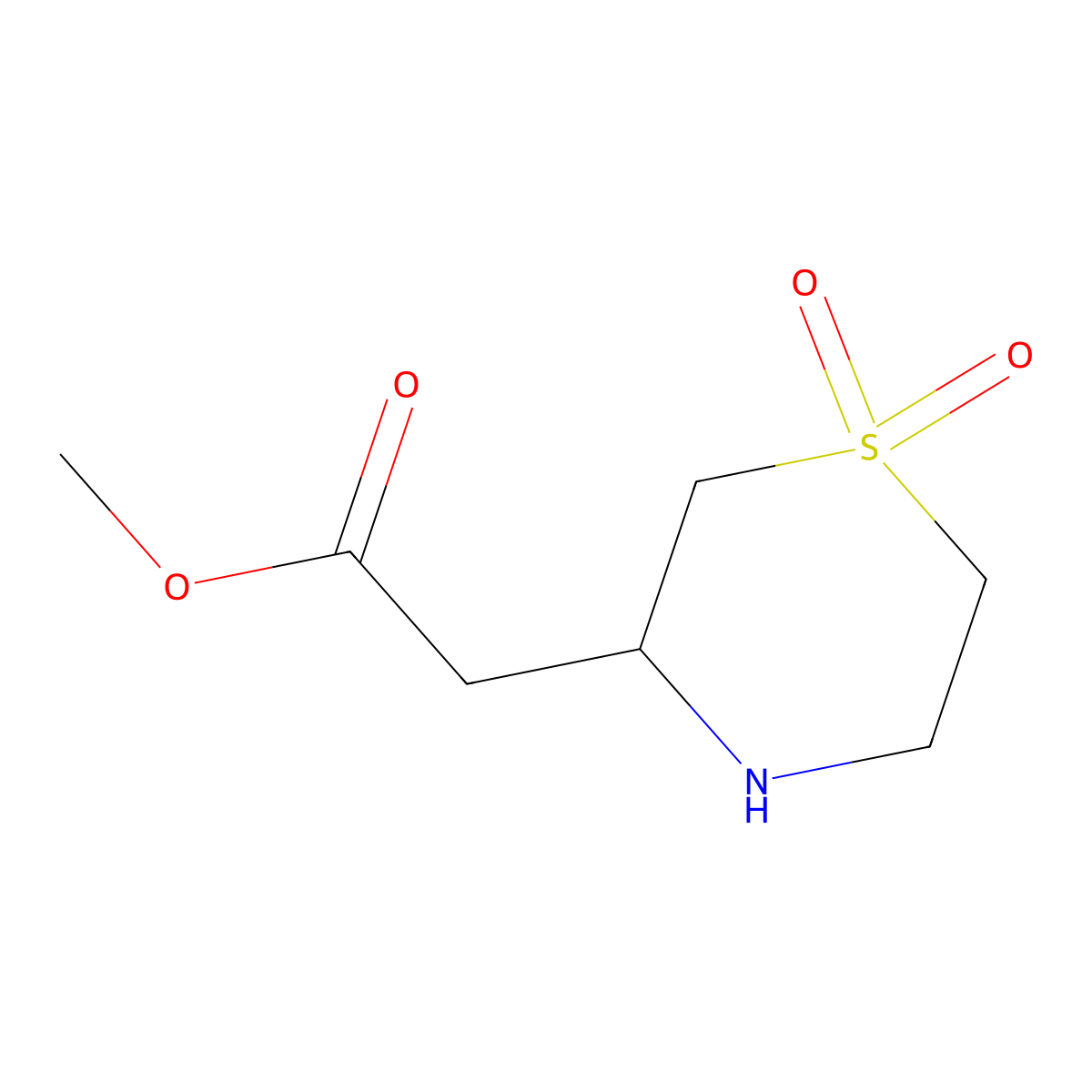 Methyl 2-(1,1-dioxo-1lambda6-thiomorpholin-3-yl)acetate molecular structure, CAS 1538453-16-5