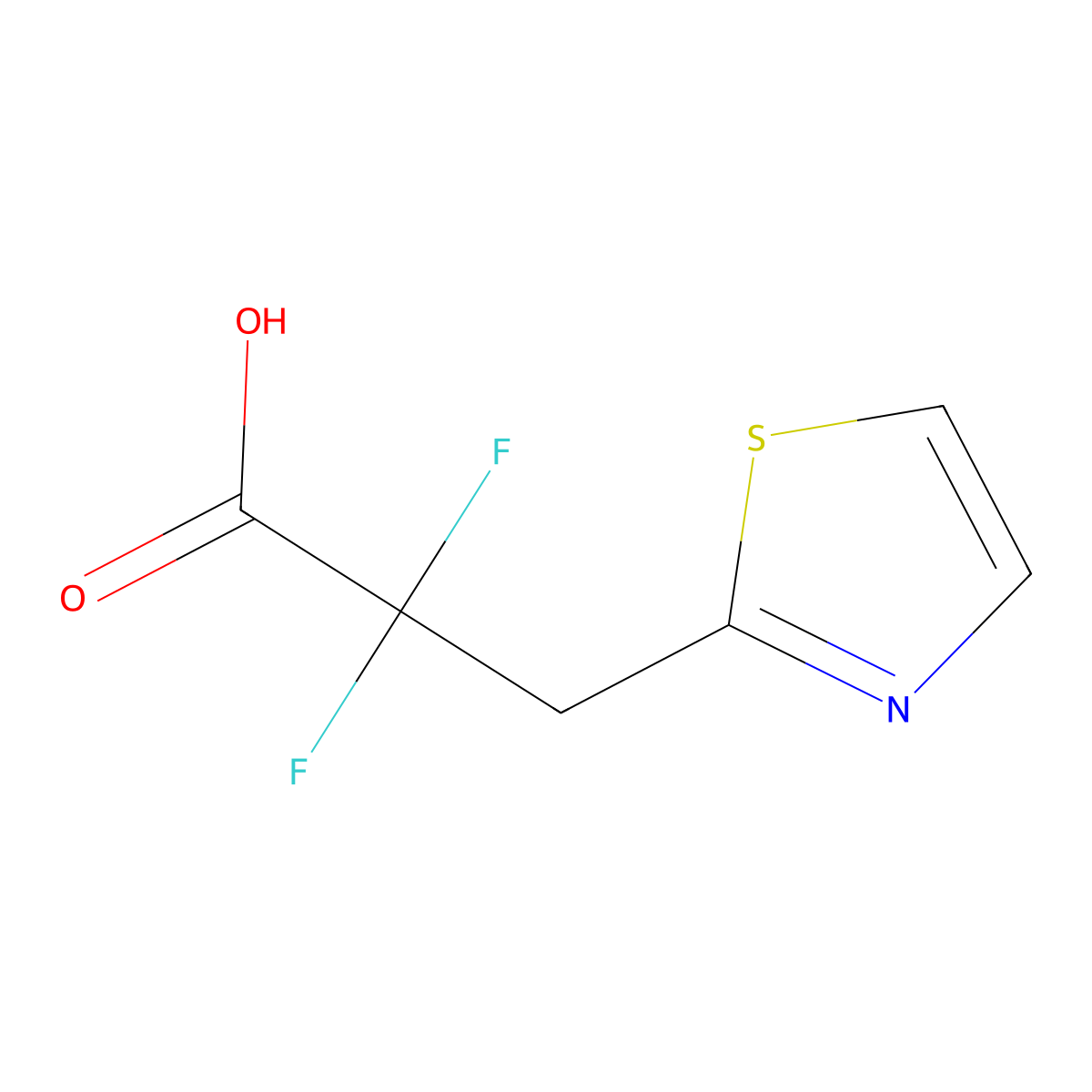2,2-Difluoro-3-(1,3-thiazol-2-yl)propanoic acid molecular structure, CAS 1538518-11-4