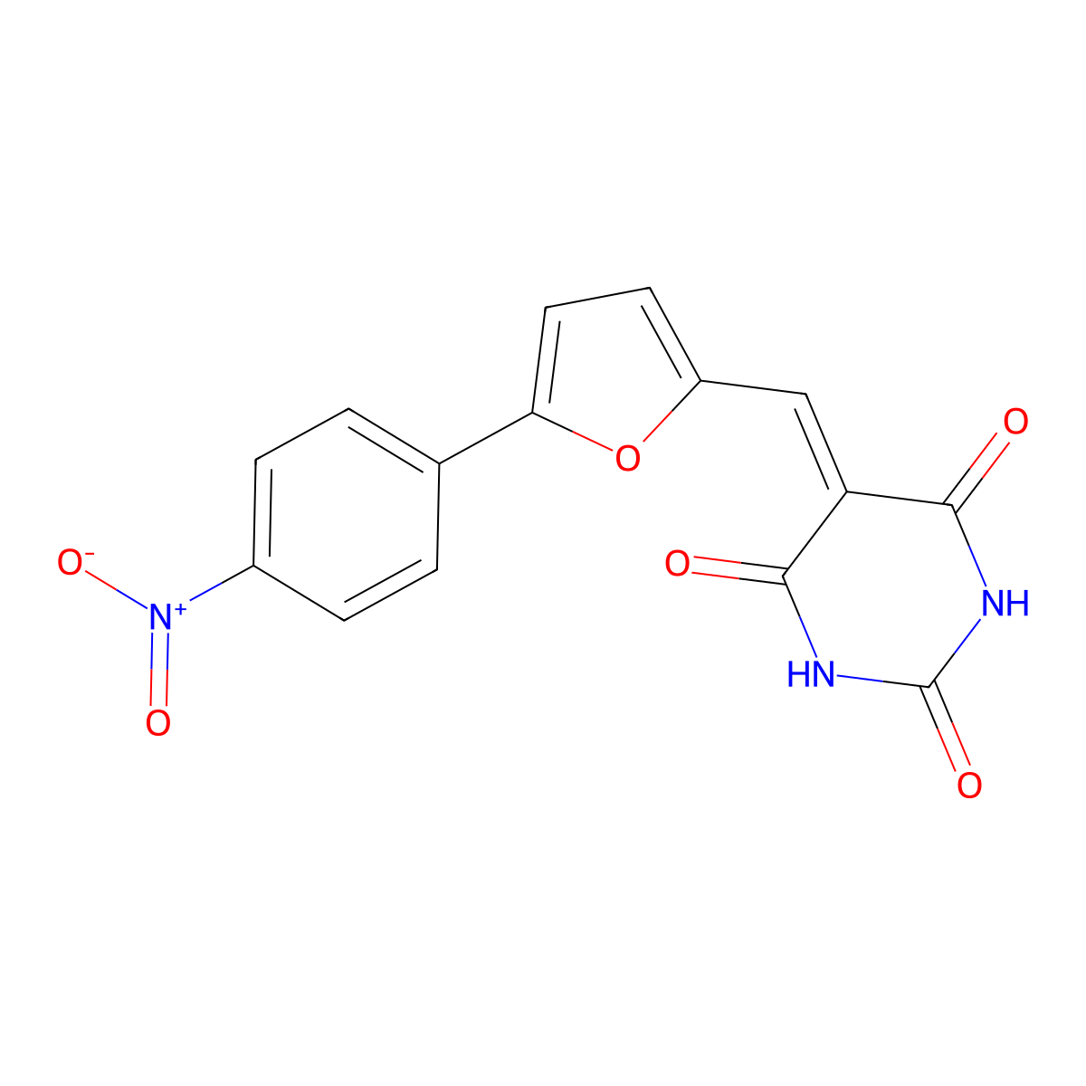 5-((5-(4-nitrophenyl)furan-2-yl)methylene)pyrimidine-2,4,6(1H,3H,5H)-trione molecular structure, CAS 153854-74-1