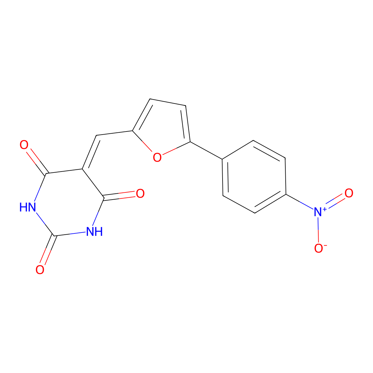 5-((5-(4-nitrophenyl)furan-2-yl)methylene)pyrimidine-2,4,6(1H,3H,5H)-trione molecular structure, CAS 153854-74-1