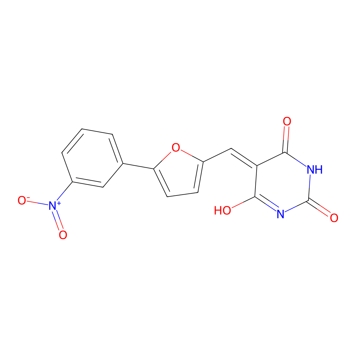 5-((5-(3-nitrophenyl)furan-2-yl)methylene)pyrimidine-2,4,6(1H,3H,5H)-trione molecular structure, CAS 153854-75-2