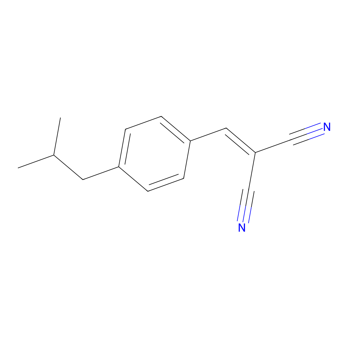 (4-Isobutylbenzylidene)malononitrile molecular structure, CAS 153855-28-8