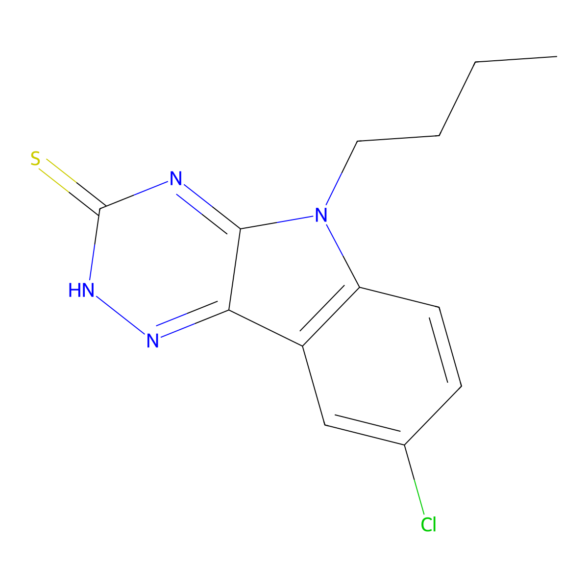 5-butyl-8-chloro-5H-[1,2,4]triazino[5,6-b]indol-3-yl hydrosulfide molecular structure, CAS 1538579-60-0