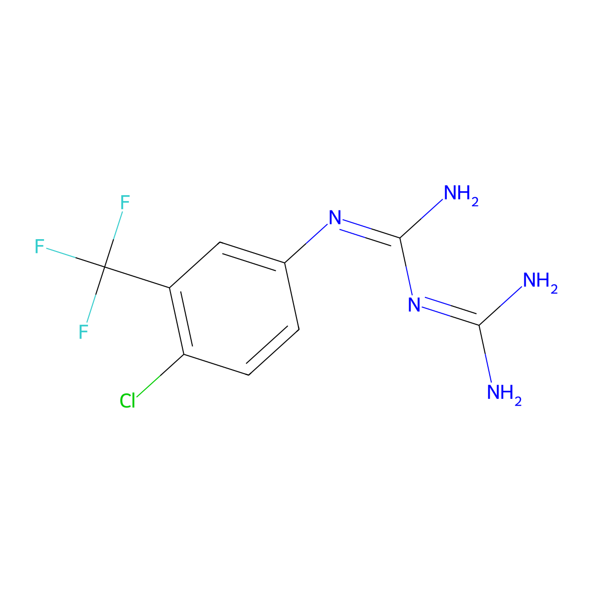 2-[4-Chloro-3-(trifluoromethyl)phenyl]-1-(diaminomethylidene)guanidine molecular structure, CAS 15386-04-6