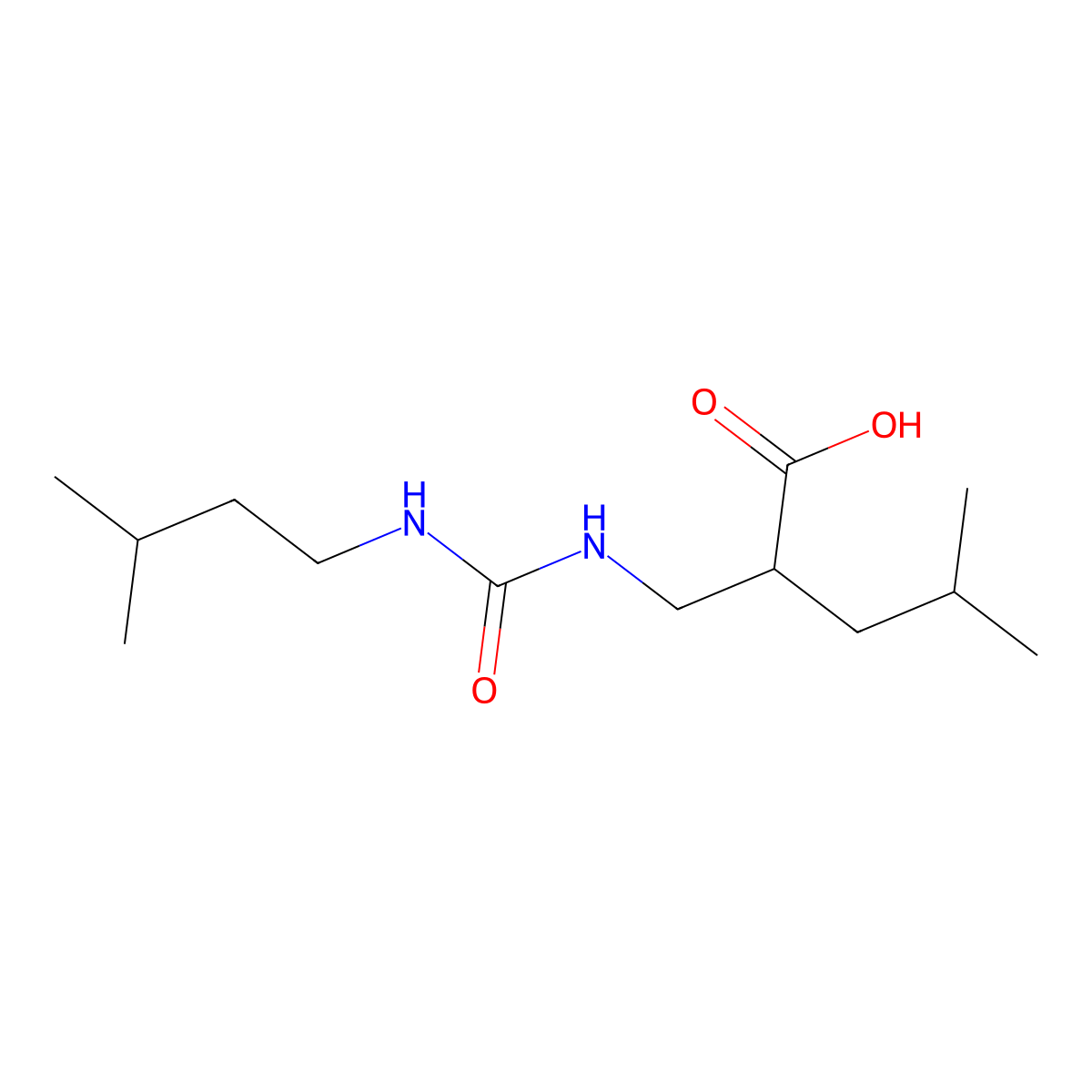4-Methyl-2-({[(3-methylbutyl)carbamoyl]amino}methyl)pentanoic acid molecular structure, CAS 1538730-32-3