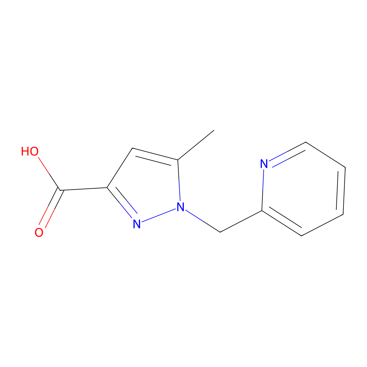 5-Methyl-1-(pyridin-2-ylmethyl)-1H-pyrazole-3-carboxylic acid molecular structure, CAS 1538737-34-6