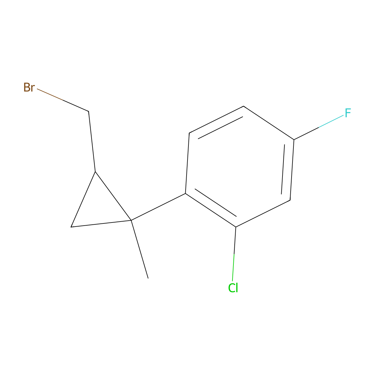 1-[2-(bromomethyl)-1-methylcyclopropyl]-2-chloro-4-fluorobenzene, Mixture of diastereomers molecular structure, CAS 1538784-23-4