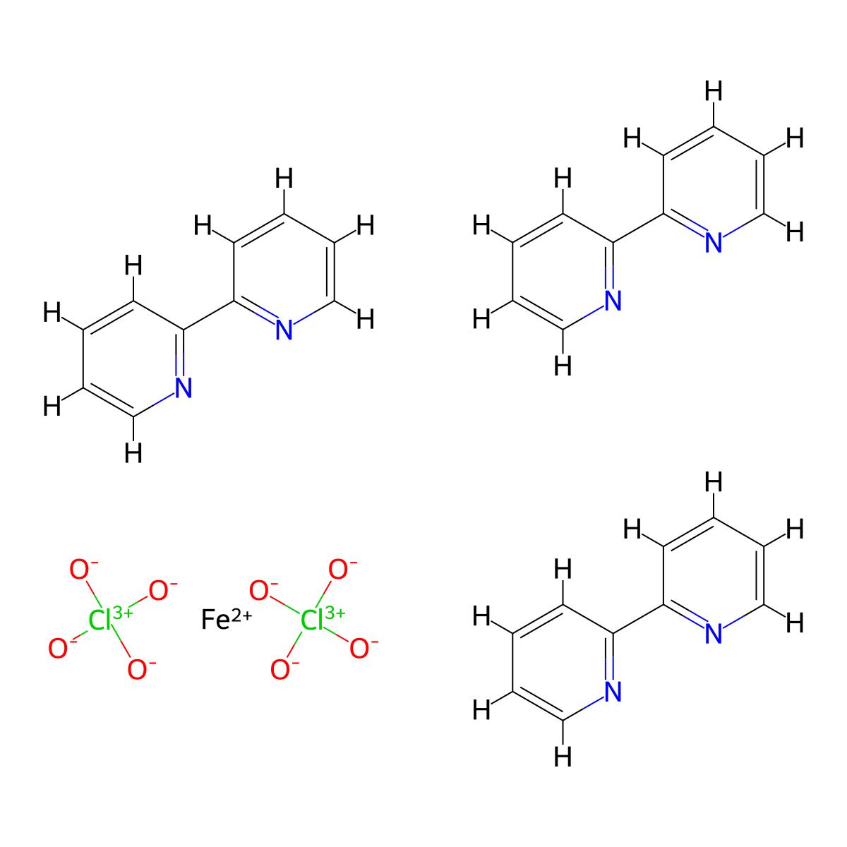 Iron(2+), tris(2,2'-bipyridine-kappaN1,kappaN1')-, (OC-6-11)-, perchlorate (1:2) molecular structure, CAS 15388-48-4