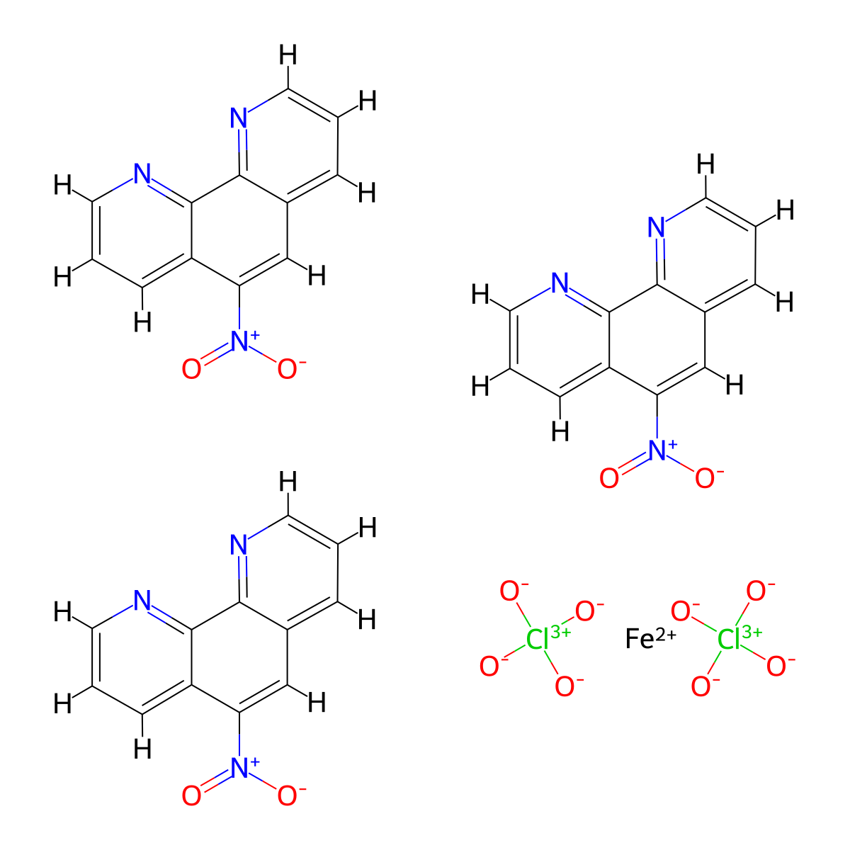 Ferrous, tris(5-nitro-1,10-phenanthroline)-, diperchlorate molecular structure, CAS 15389-73-8