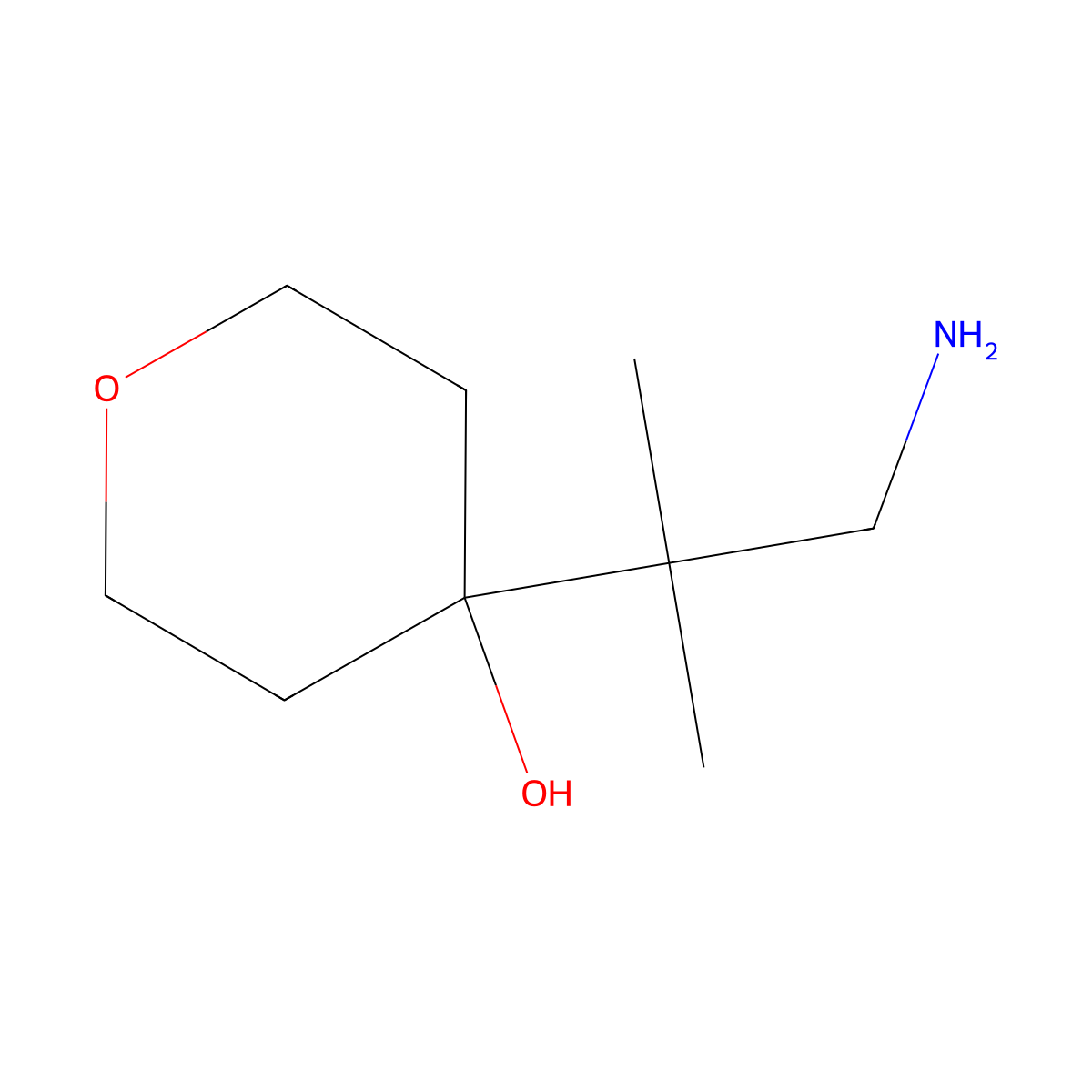 4-(1-Amino-2-methylpropan-2-yl)oxan-4-ol molecular structure, CAS 1538916-21-0